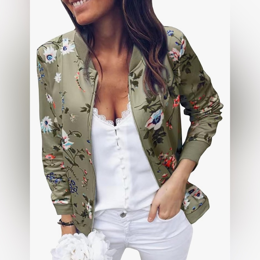 Green zip up silky feel jacket